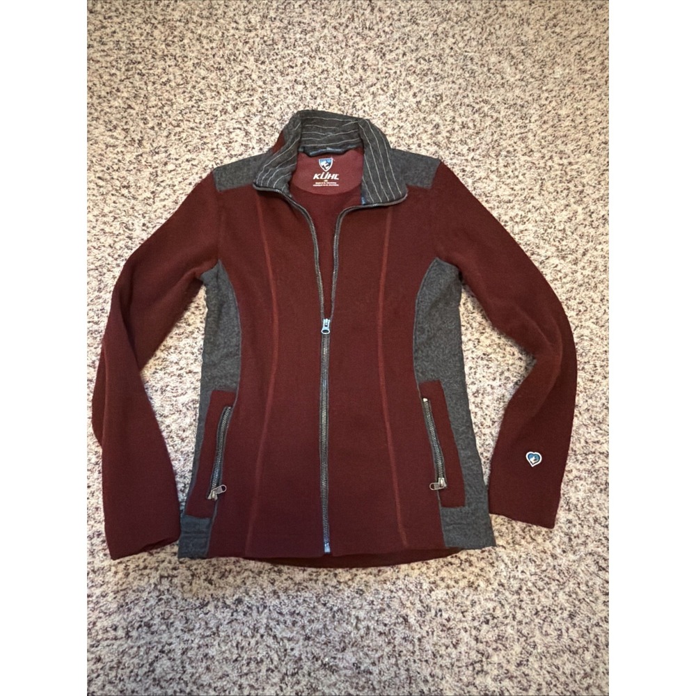 Kuhl  Jacket Women's Sz XS  Burgundy/Gray‎ Zip Up Outdoor Zip Pockets Fleece